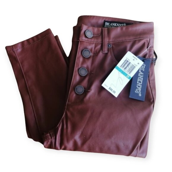 BlankNYC Cognac Faux Leather Skinny Pants High Rise Size Small NWT Trendy - Picture 2 of 10